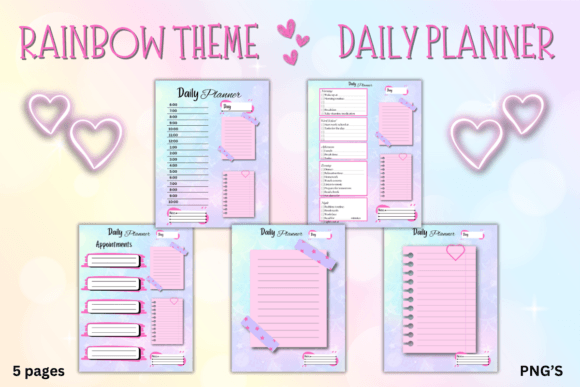 Download RAINBOW THEME DAILY PLANNER 5 PAGE PACK - Daily planner Collection