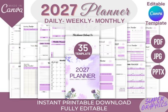 Download Editable 2027 Planner Canva Template KDP - Premium Resources