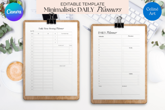 Download Canva Minimalist Daily Planner Templates - Daily planner Collection