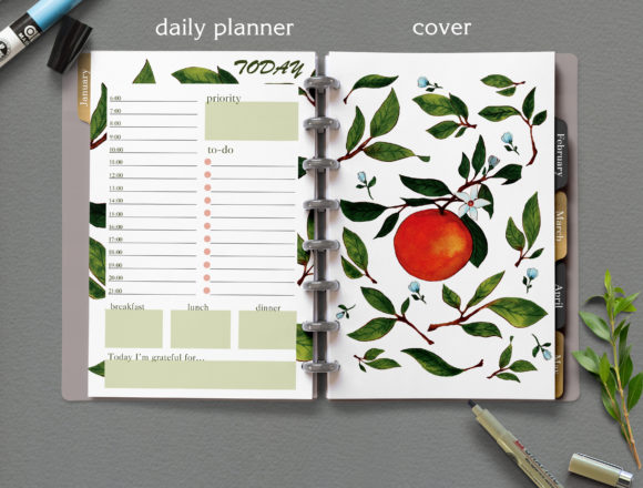 Download Half Letter Orange Floral Daily Planner - Daily planner Collection
