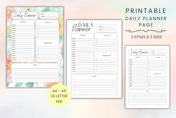 Download Printable Daily Planner Page Floral - Daily planner Collection